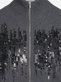 Cardigan con zip e paillettes grigio - dettaglio del prodotto
