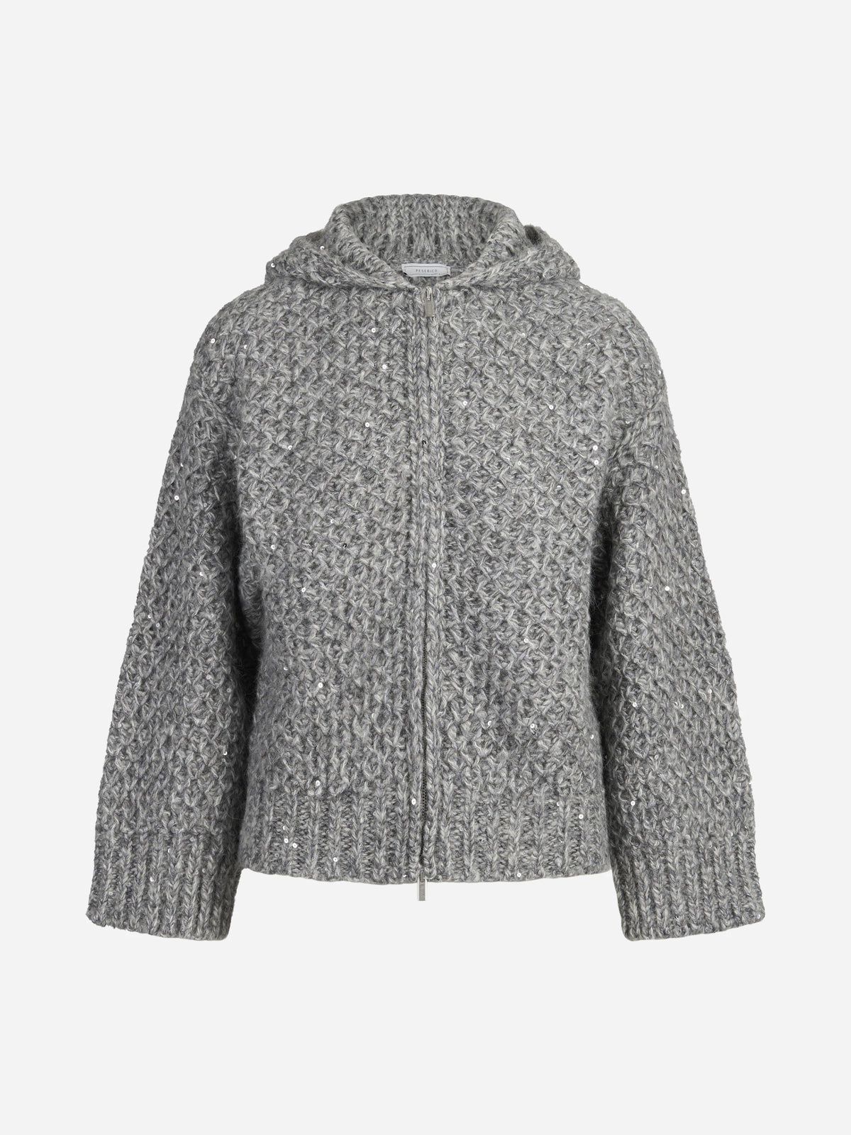 Felpa con cappuccio in misto alpaca grigia - vista frontale