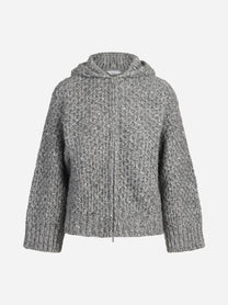 Felpa con cappuccio in misto alpaca grigia - vista frontale