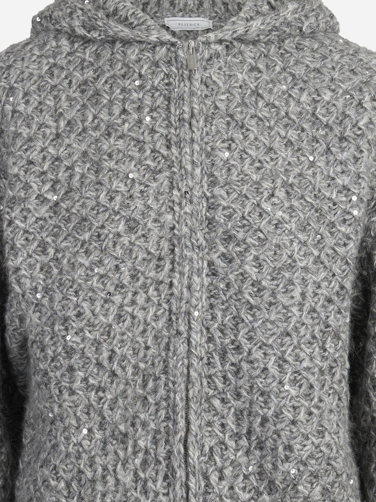 Felpa con cappuccio in misto alpaca grigia - dettaglio del prodotto