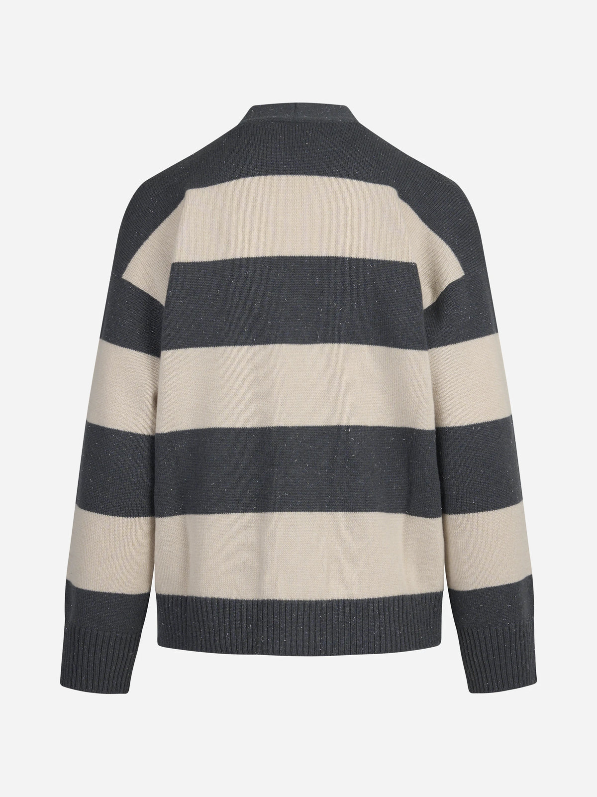 Cardigan a righe in cashmere beige e grigio - vista posteriore