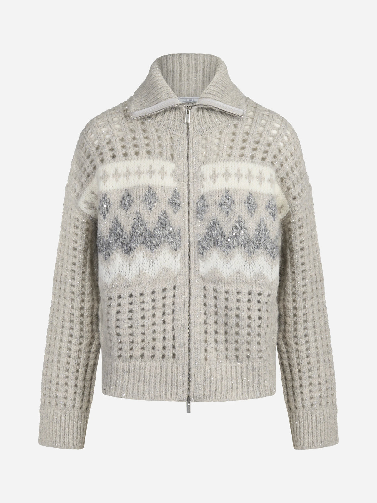 Cardigan jacquard con zip in misto alpaca - vista frontale