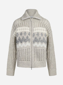 Cardigan jacquard con zip in misto alpaca - vista frontale
