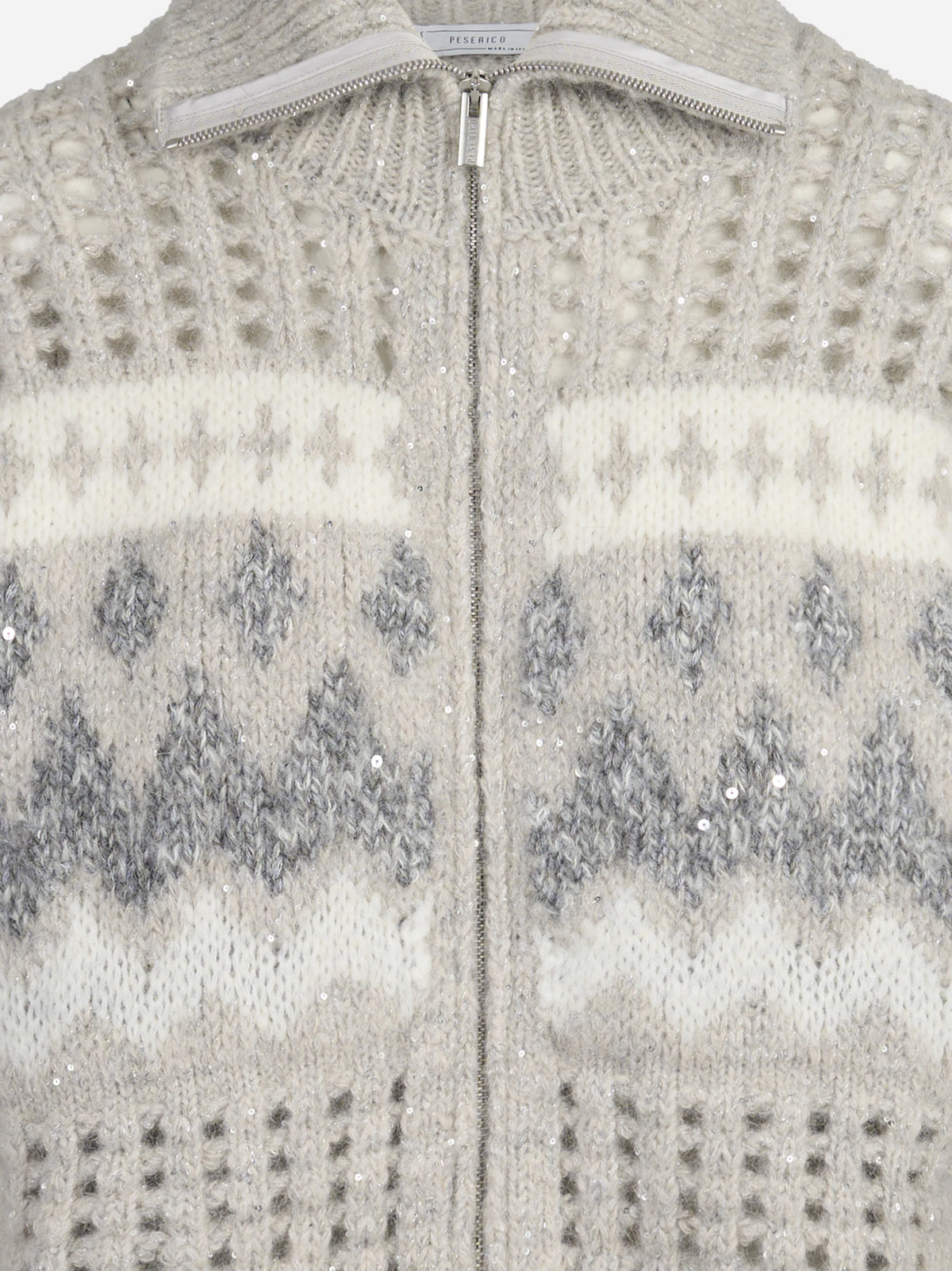 Cardigan jacquard con zip in misto alpaca - dettaglio del prodotto