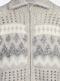 Cardigan jacquard con zip in misto alpaca - dettaglio del prodotto
