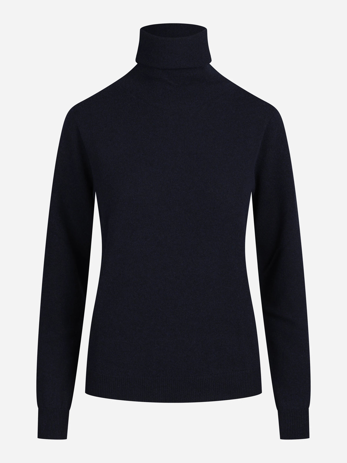 Maglia a collo alto in lana seta e cashmere blu - vista frontale
