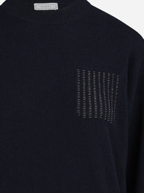 Maglia in lana seta e cashmere blu - dettaglio del prodotto