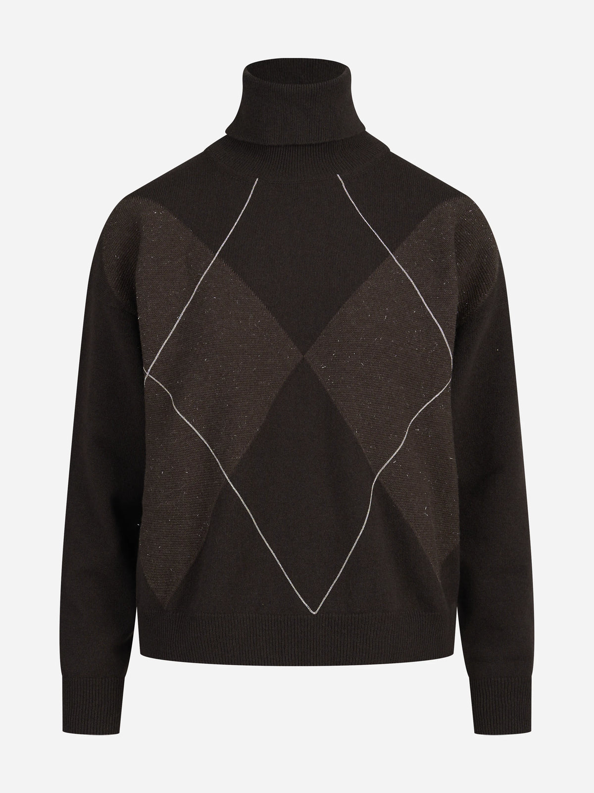 Maglia dolcevita jacquard marrone - vista frontale
