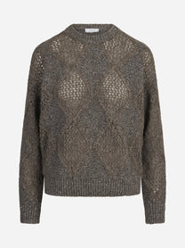 Maglia traforata a rombi in misto alpaca marrone - vista frontale