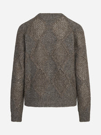 Maglia traforata a rombi in misto alpaca marrone - vista posteriore