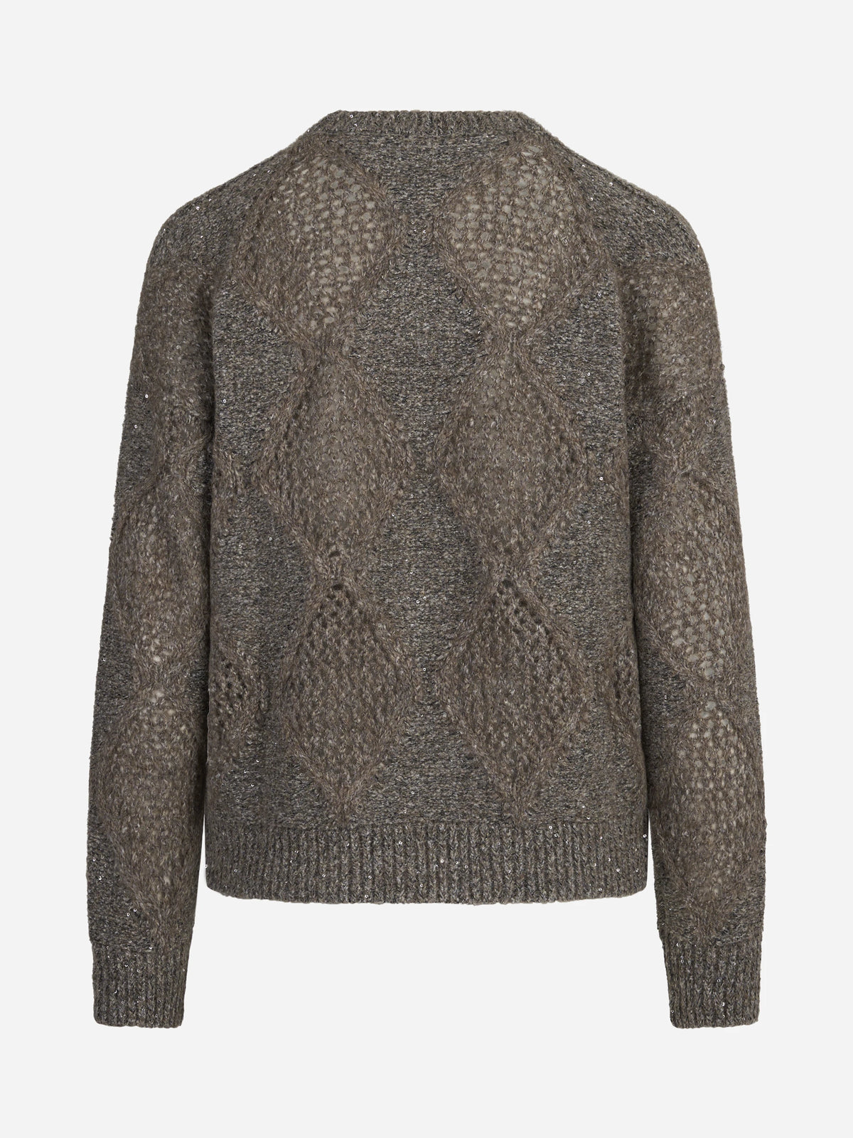Maglia traforata a rombi in misto alpaca marrone - vista posteriore