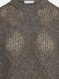 Maglia traforata a rombi in misto alpaca marrone - dettaglio del prodotto