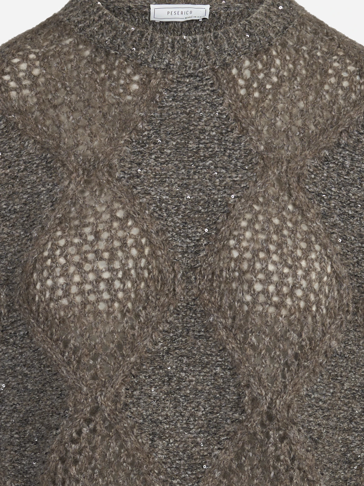 Maglia traforata a rombi in misto alpaca marrone - dettaglio del prodotto