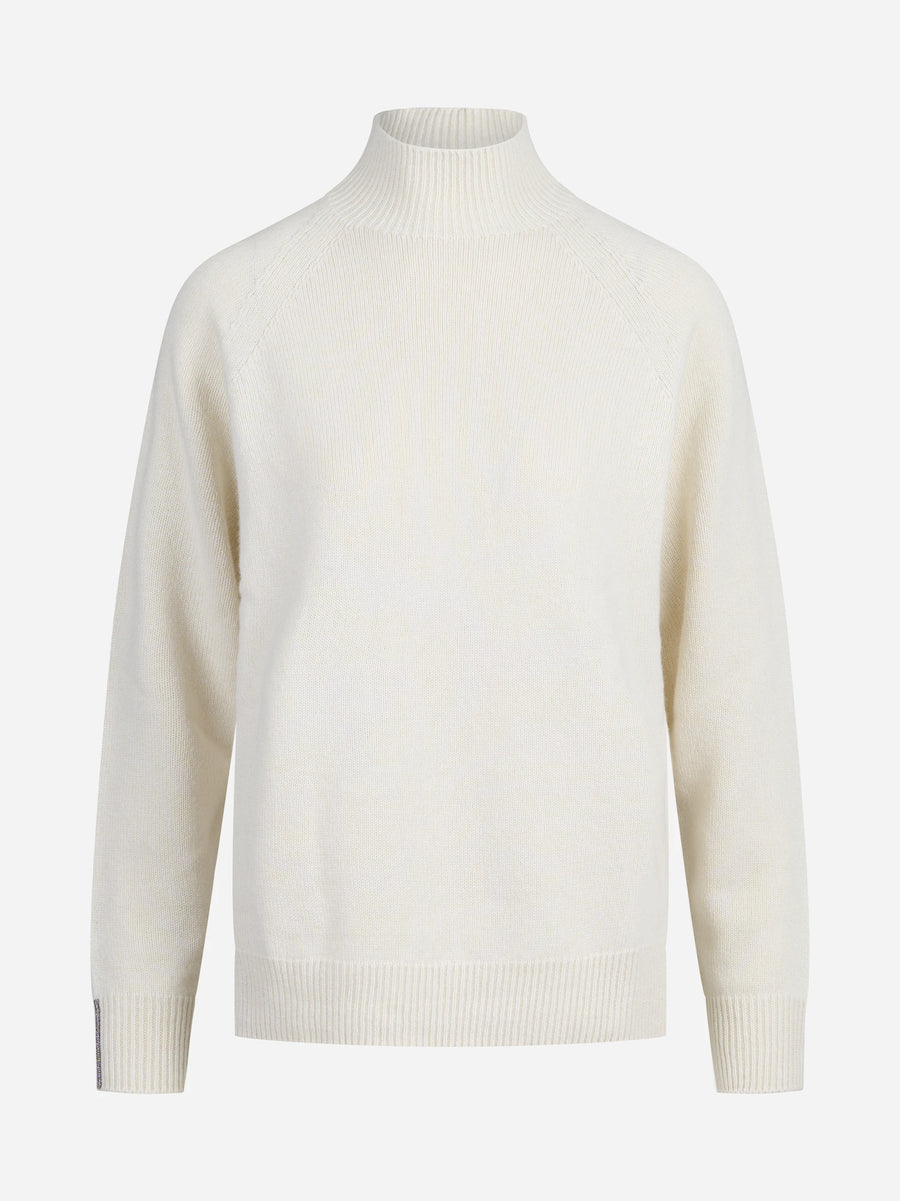 Maglia a collo alto in lana seta e cashmere bianca - vista frontale