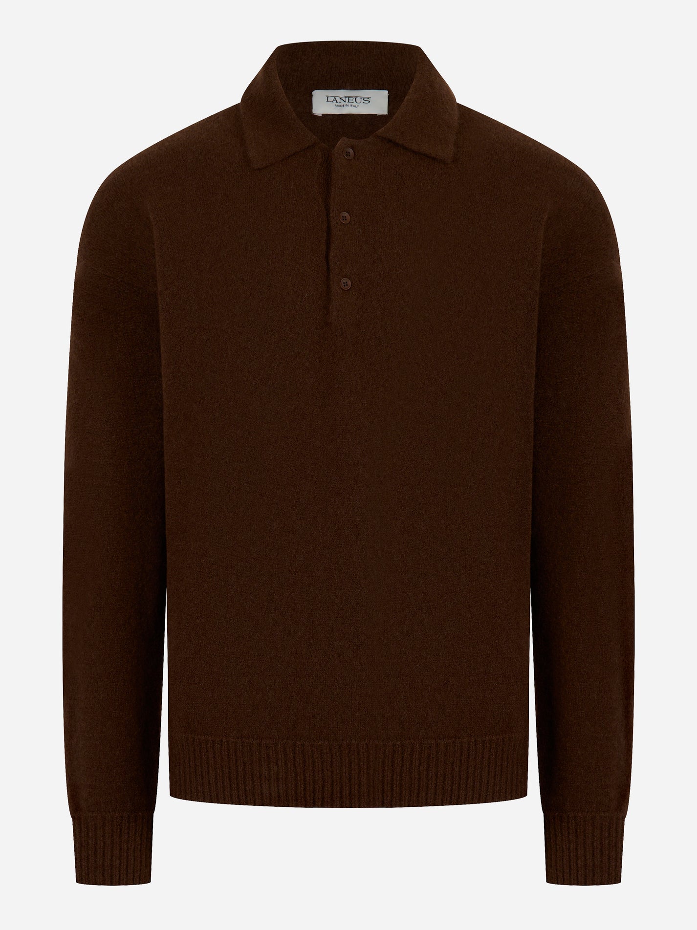 Polo manica lunga marrone in cashmere e seta Laneus - fronte