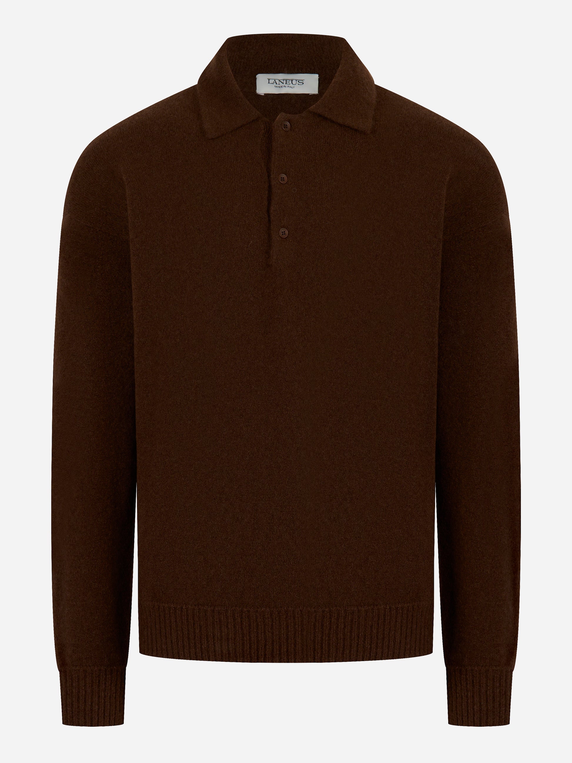 Polo manica lunga marrone in cashmere e seta Laneus - fronte