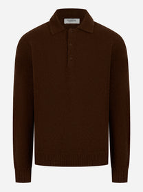 Polo manica lunga marrone in cashmere e seta Laneus - fronte
