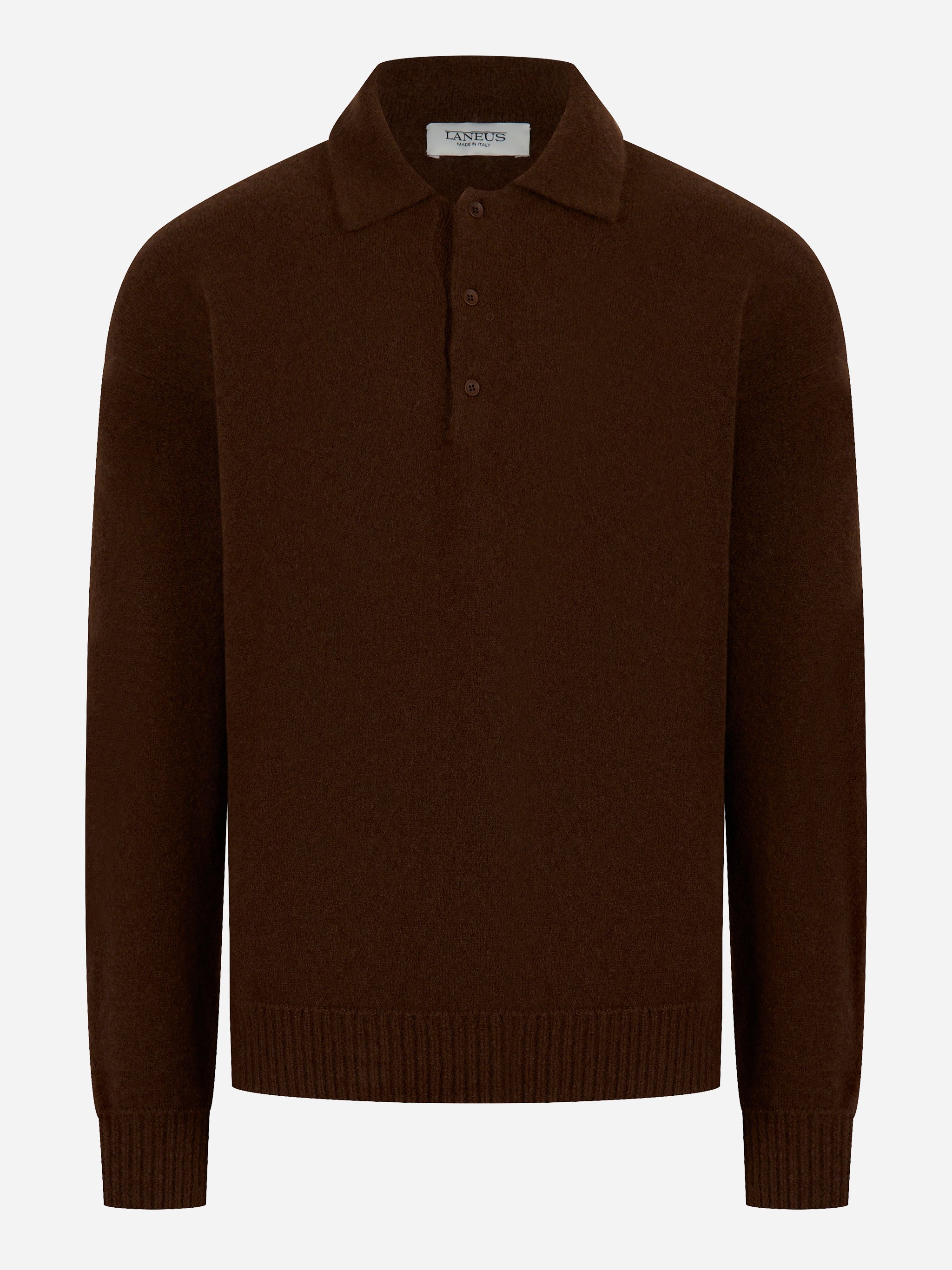 Polo manica lunga marrone in cashmere e seta Laneus - fronte