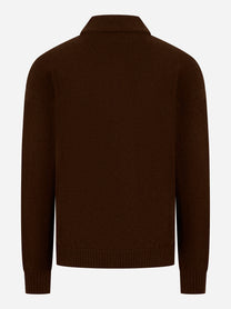 Polo manica lunga marrone in cashmere e seta Laneus - retro