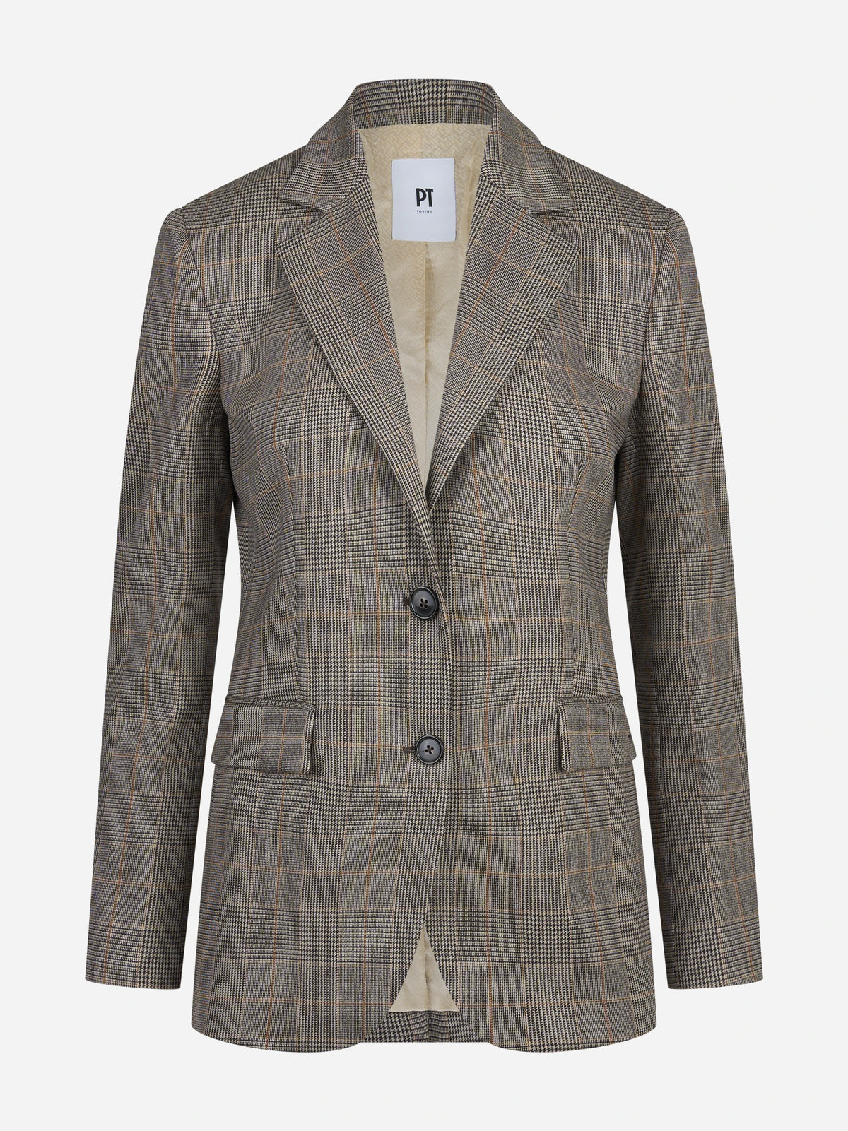 Blazer monopetto Principe di Galles beige - vista frontale