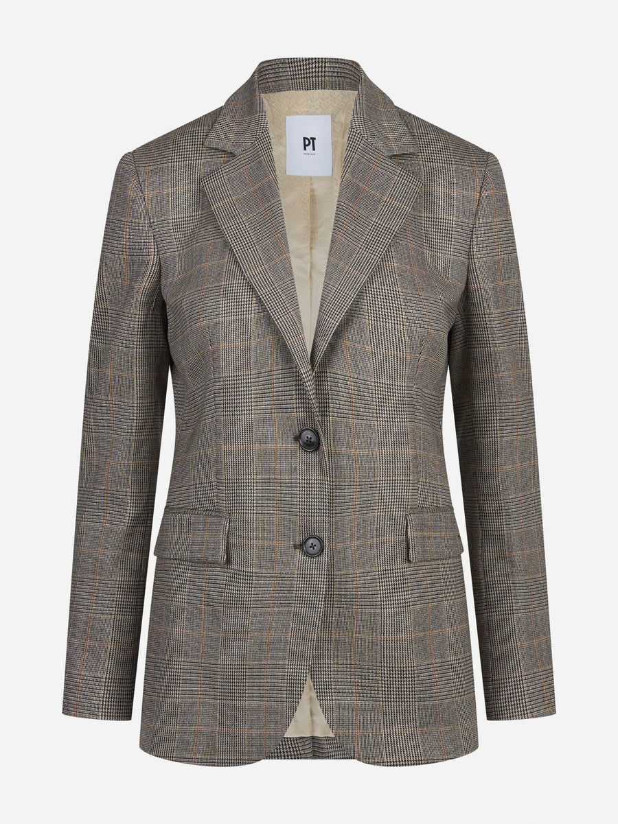 Blazer monopetto Principe di Galles beige - vista frontale