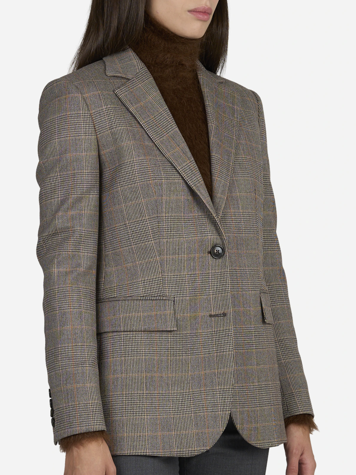 Blazer monopetto Principe di Galles beige - dettaglio indossato
