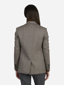 Blazer monopetto Principe di Galles beige - indossato, vista posteriore