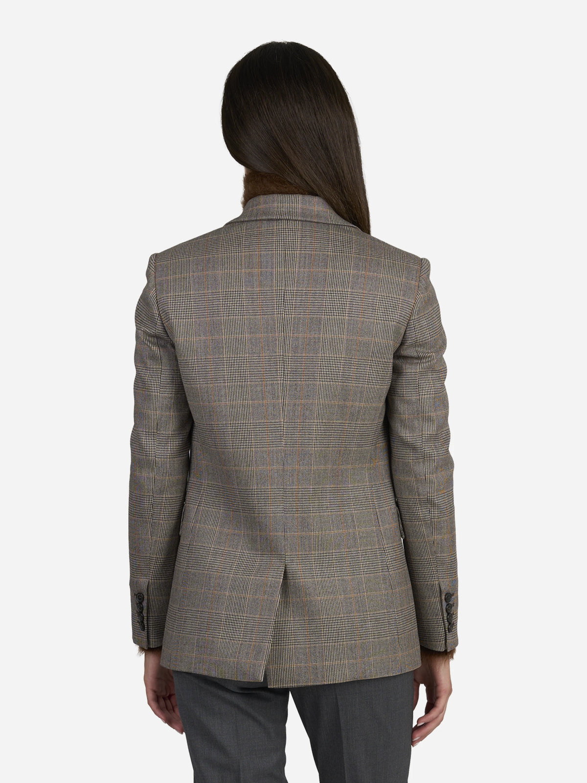 Blazer monopetto Principe di Galles beige - indossato, vista posteriore