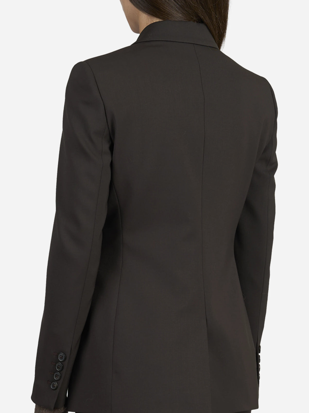 Blazer doppiopetto in lana stretch marrone - indossato, vista alternativa