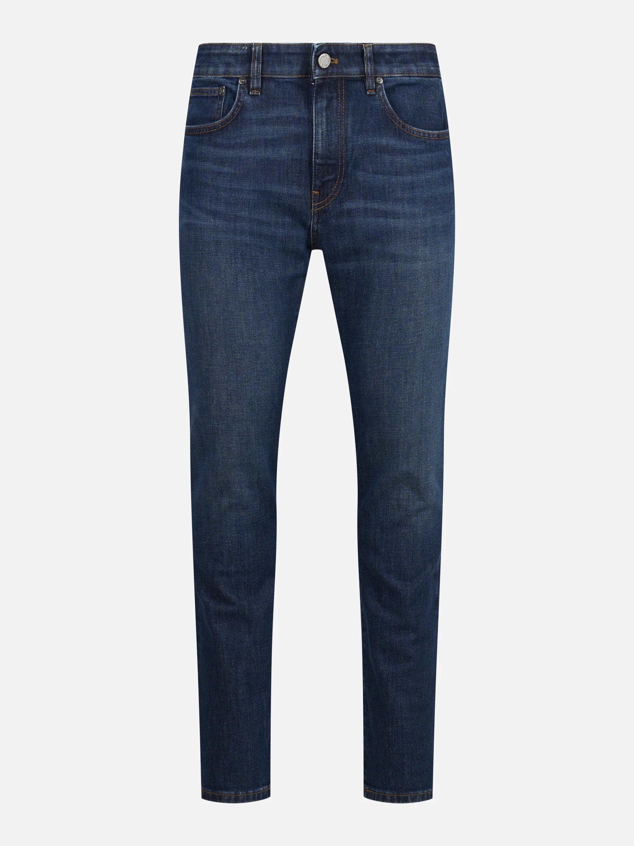 Jeans stretch in denim giapponese blu - vista frontale