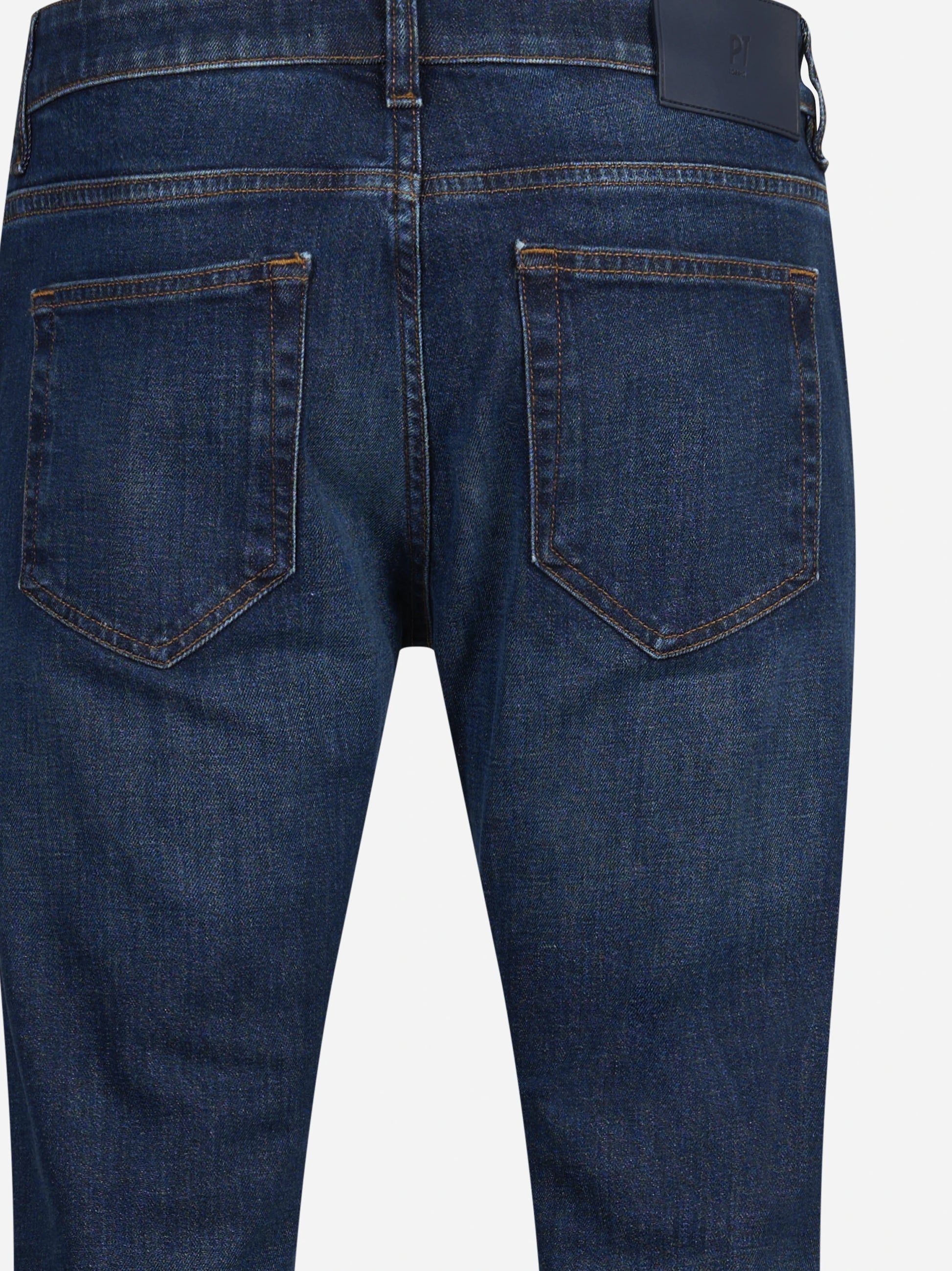 Jeans stretch in denim giapponese blu - vista laterale e dettagli