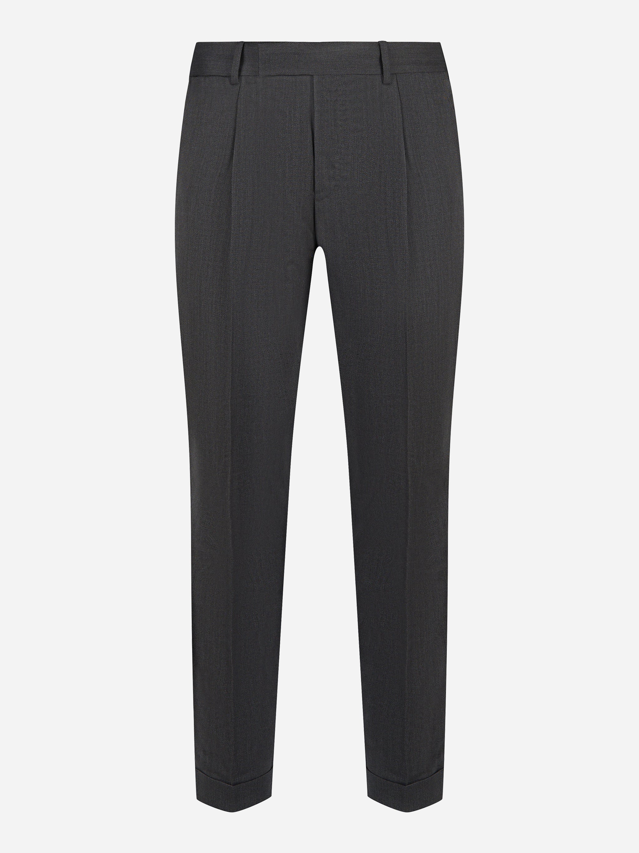 Pantalone carrot fit in lana stretch antracite PT TORINO fronte