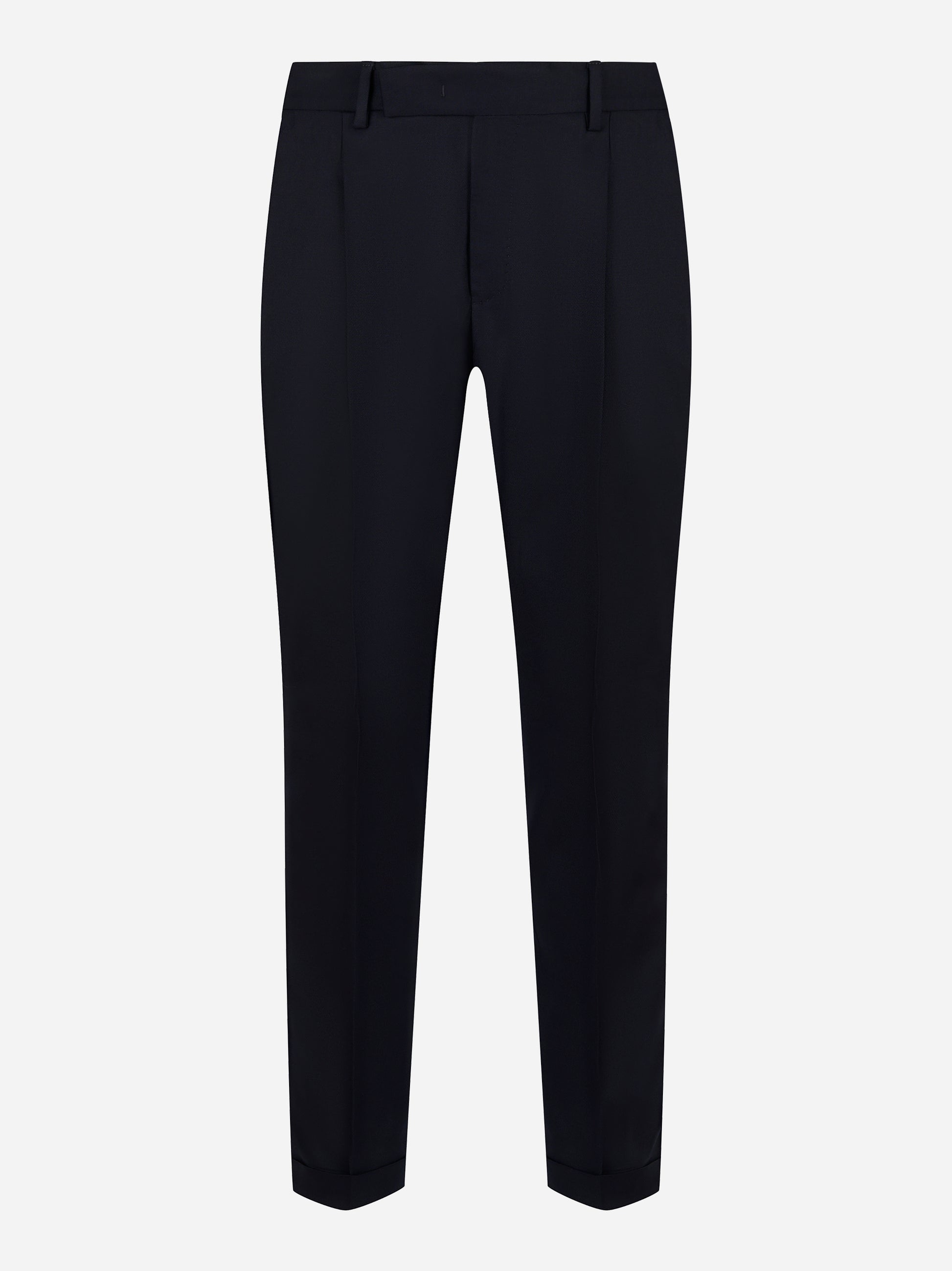 Pantalone PT Torino carrot fit in lana stretch blu notte fronte