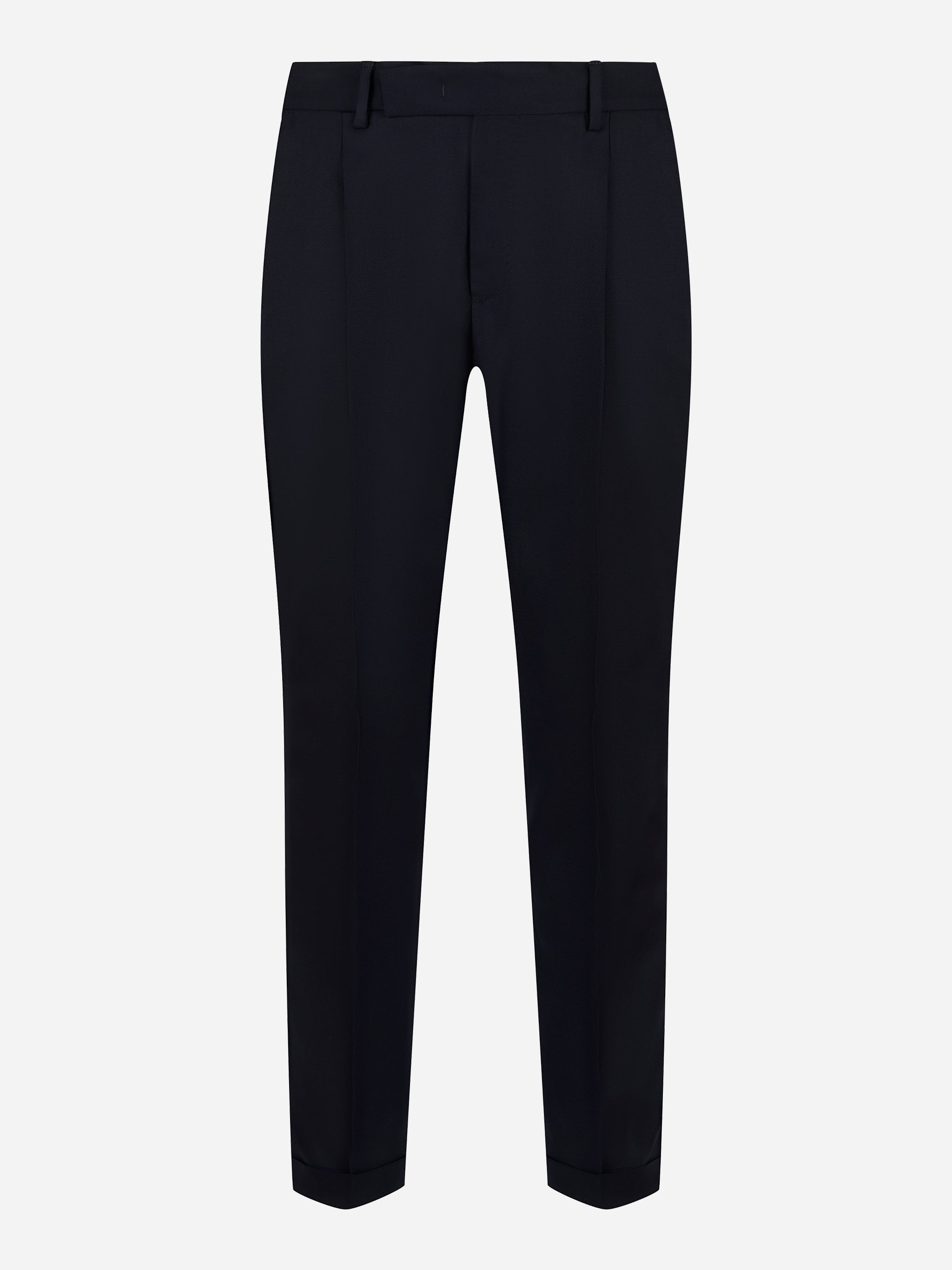 Pantalone PT Torino carrot fit in lana stretch blu notte fronte