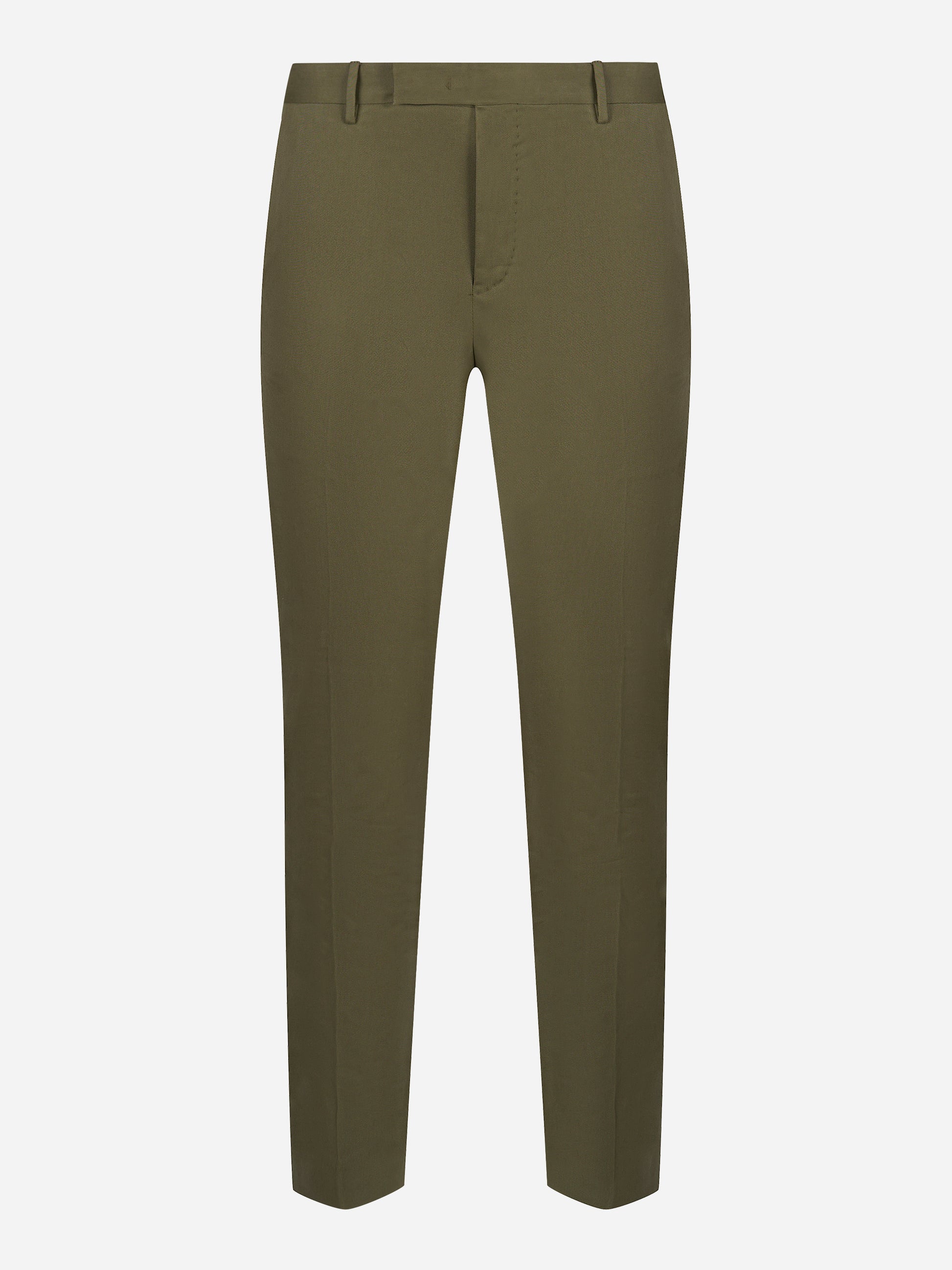 Pantalone PT TORINO Diceci skinny fit in gabardina stretch verde oliva, vista frontale