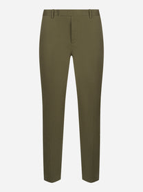 Pantalone PT TORINO Diceci skinny fit in gabardina stretch verde oliva, vista frontale