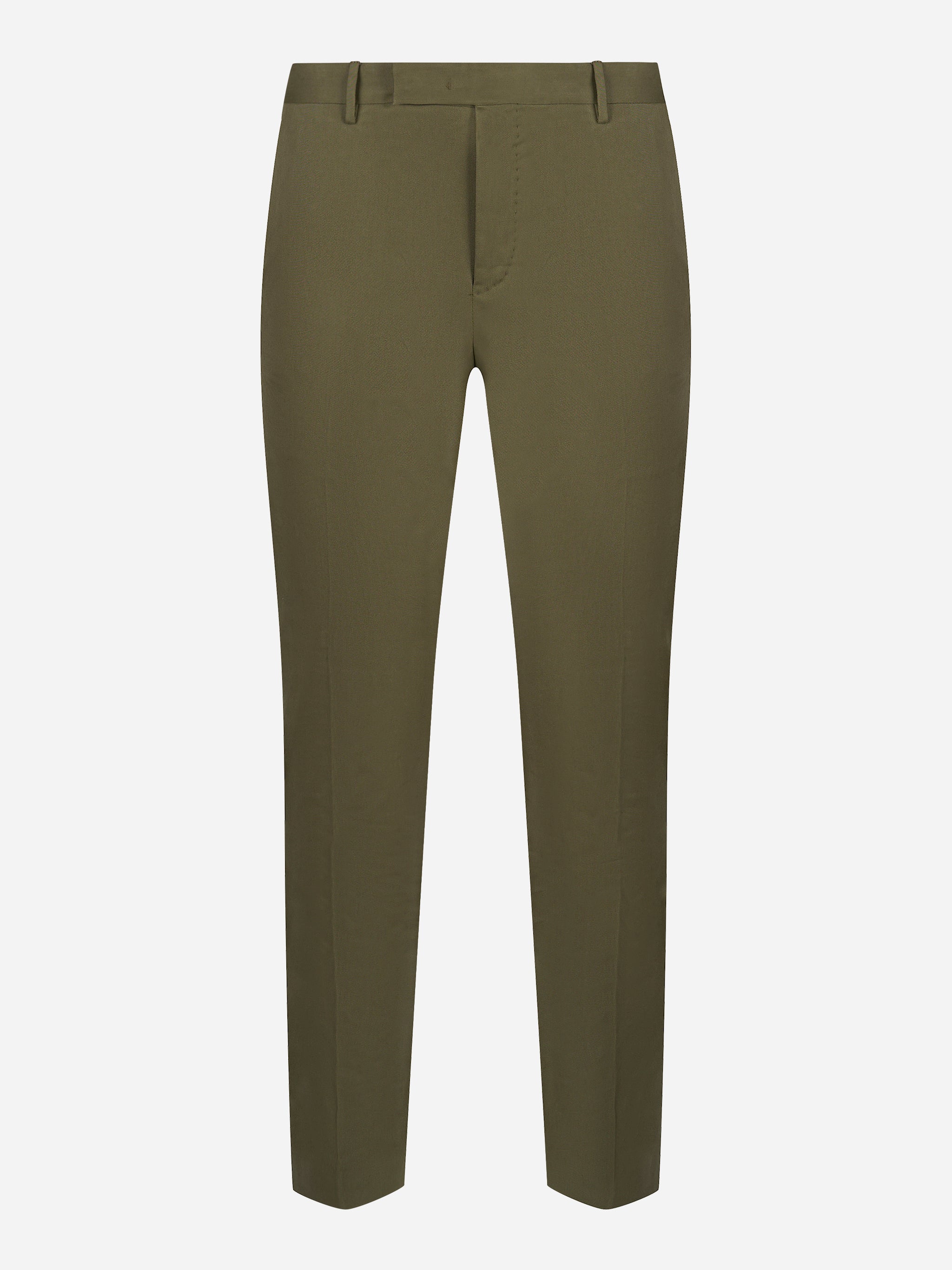 Pantalone PT TORINO Diceci skinny fit in gabardina stretch verde oliva, vista frontale