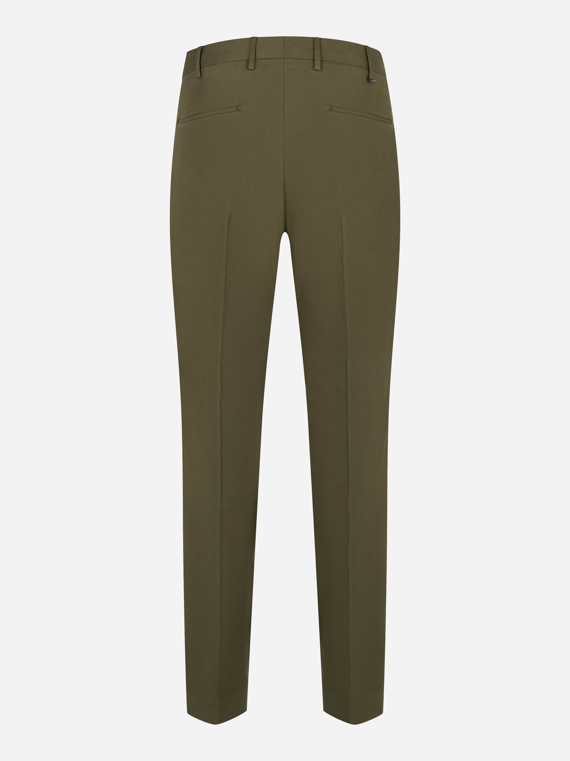 Pantalone PT TORINO Diceci skinny fit in gabardina stretch verde oliva, vista posteriore