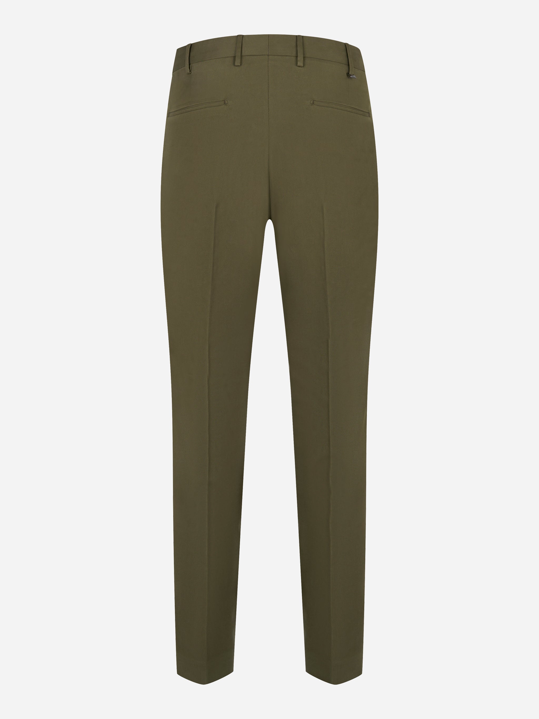Pantalone PT TORINO Diceci skinny fit in gabardina stretch verde oliva, vista posteriore
