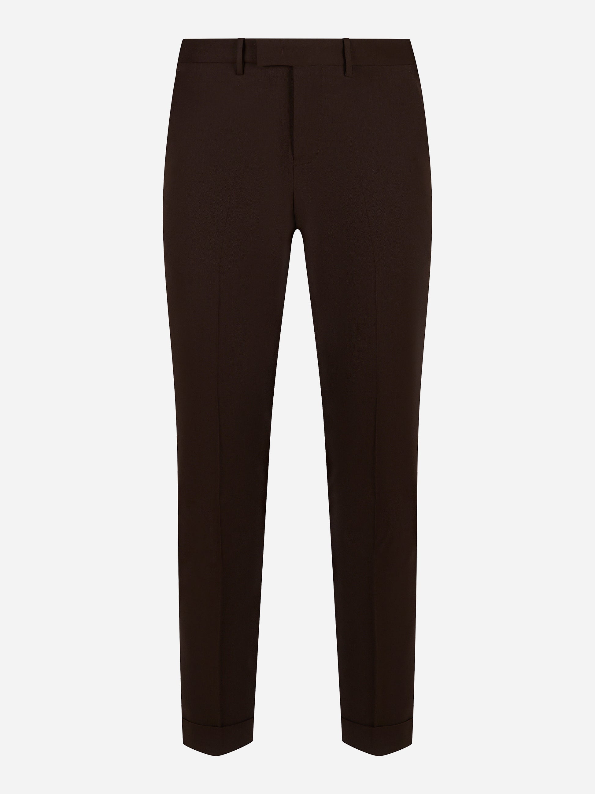 Pantalone PT Torino Master slim fit in lana stretch marrone fronte