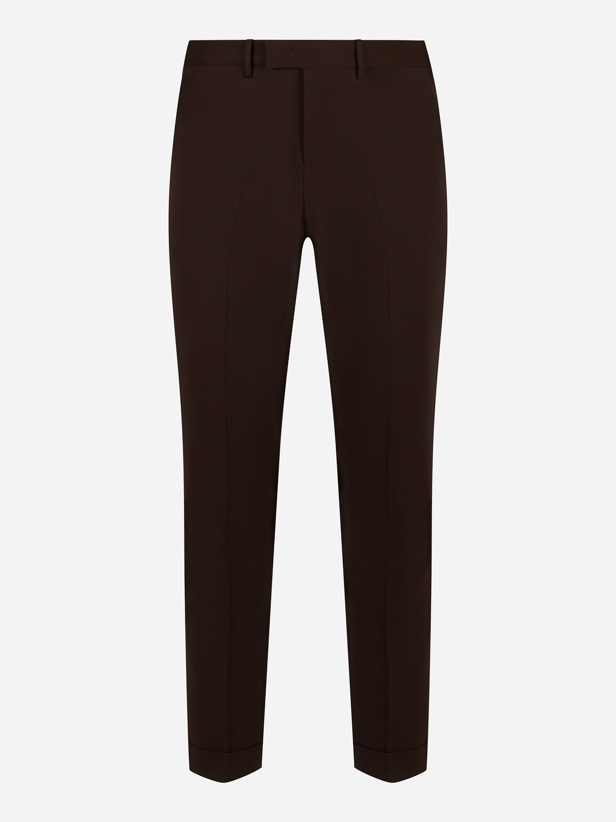 Pantalone PT Torino Master slim fit in lana stretch marrone fronte