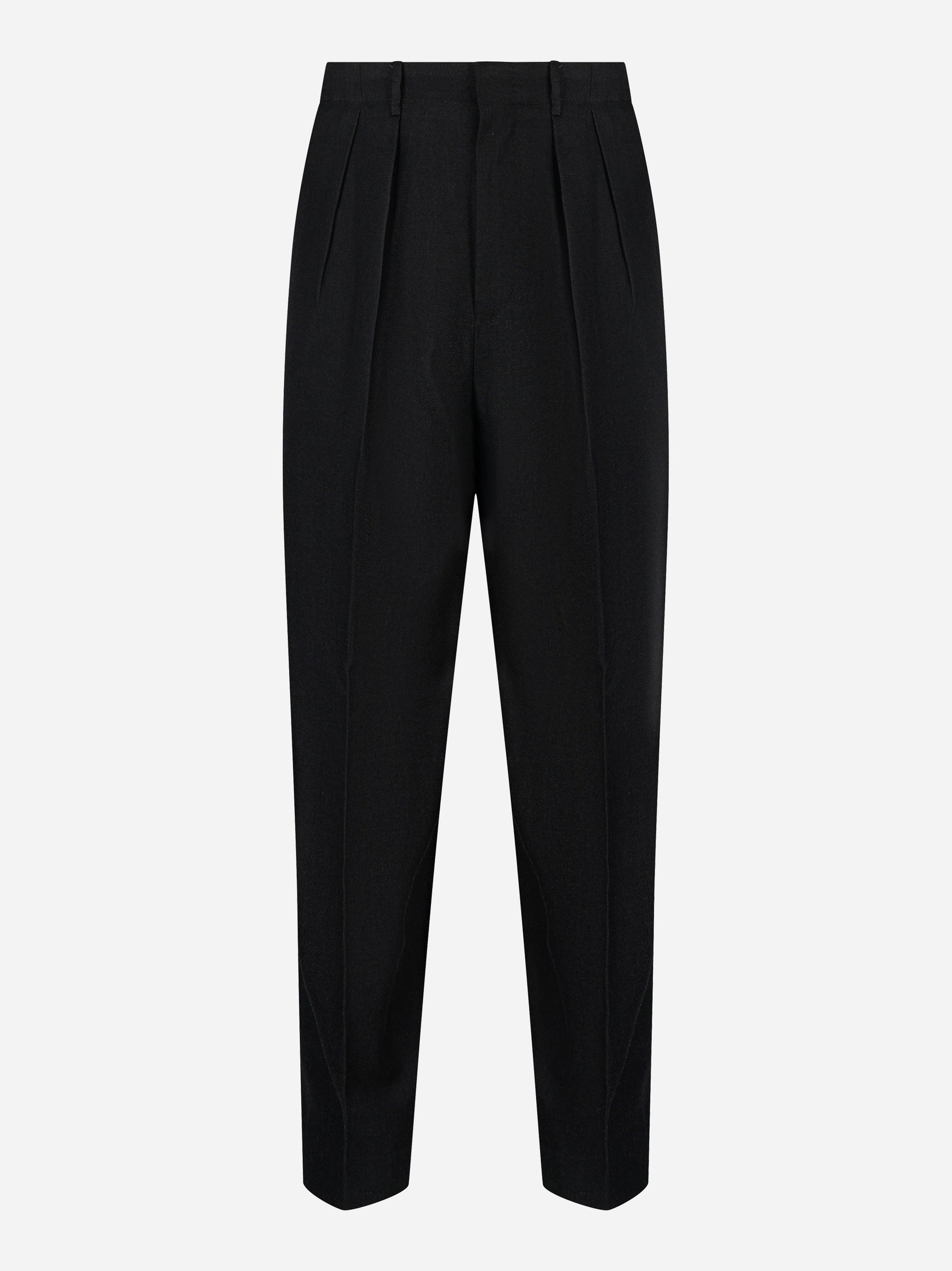 Pantalone PT TORINO Wide loose fit nero in lana e cotone, vista frontale