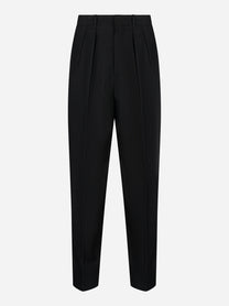 Pantalone PT TORINO Wide loose fit nero in lana e cotone, vista frontale