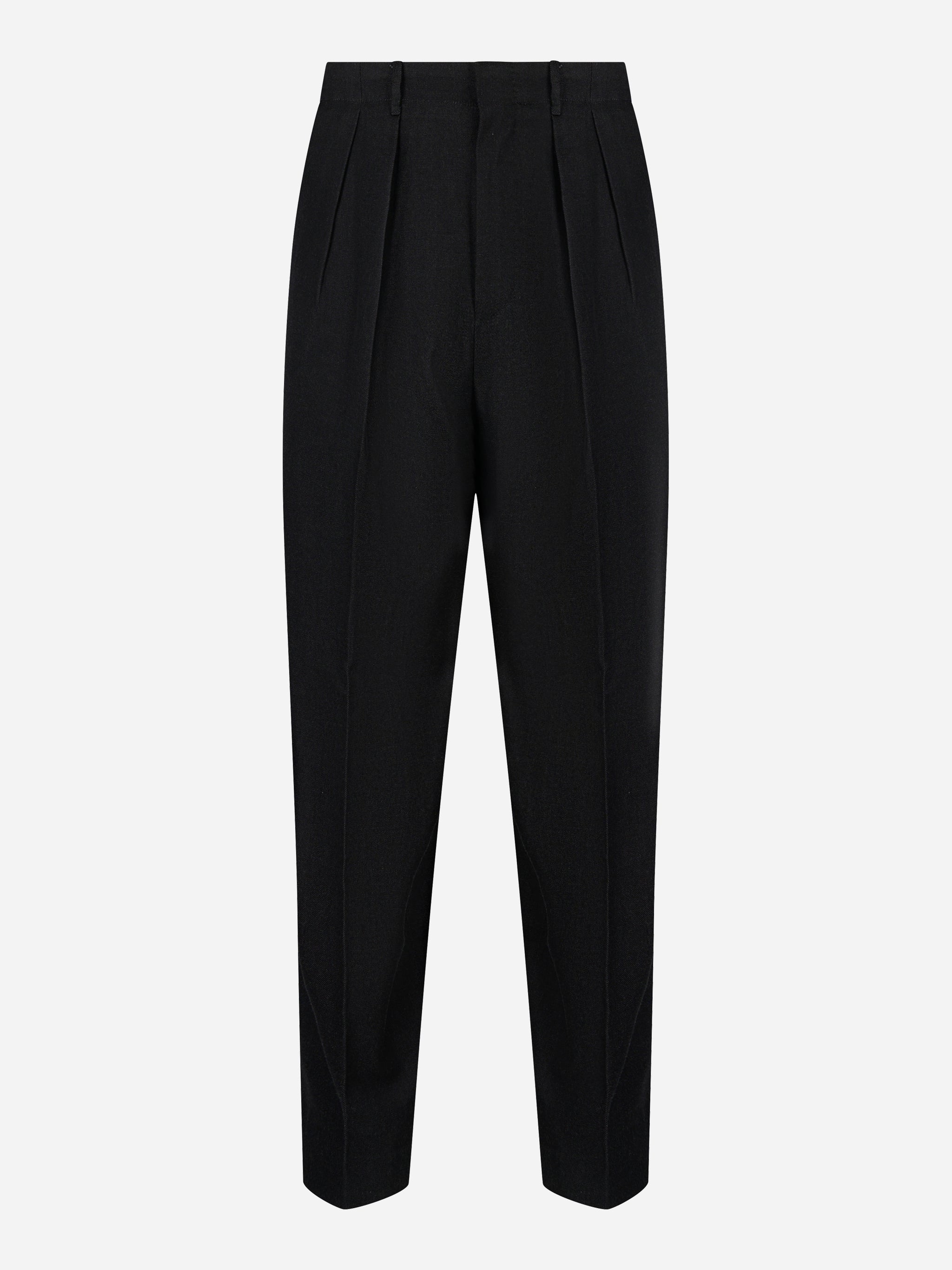 Pantalone PT TORINO Wide loose fit nero in lana e cotone, vista frontale