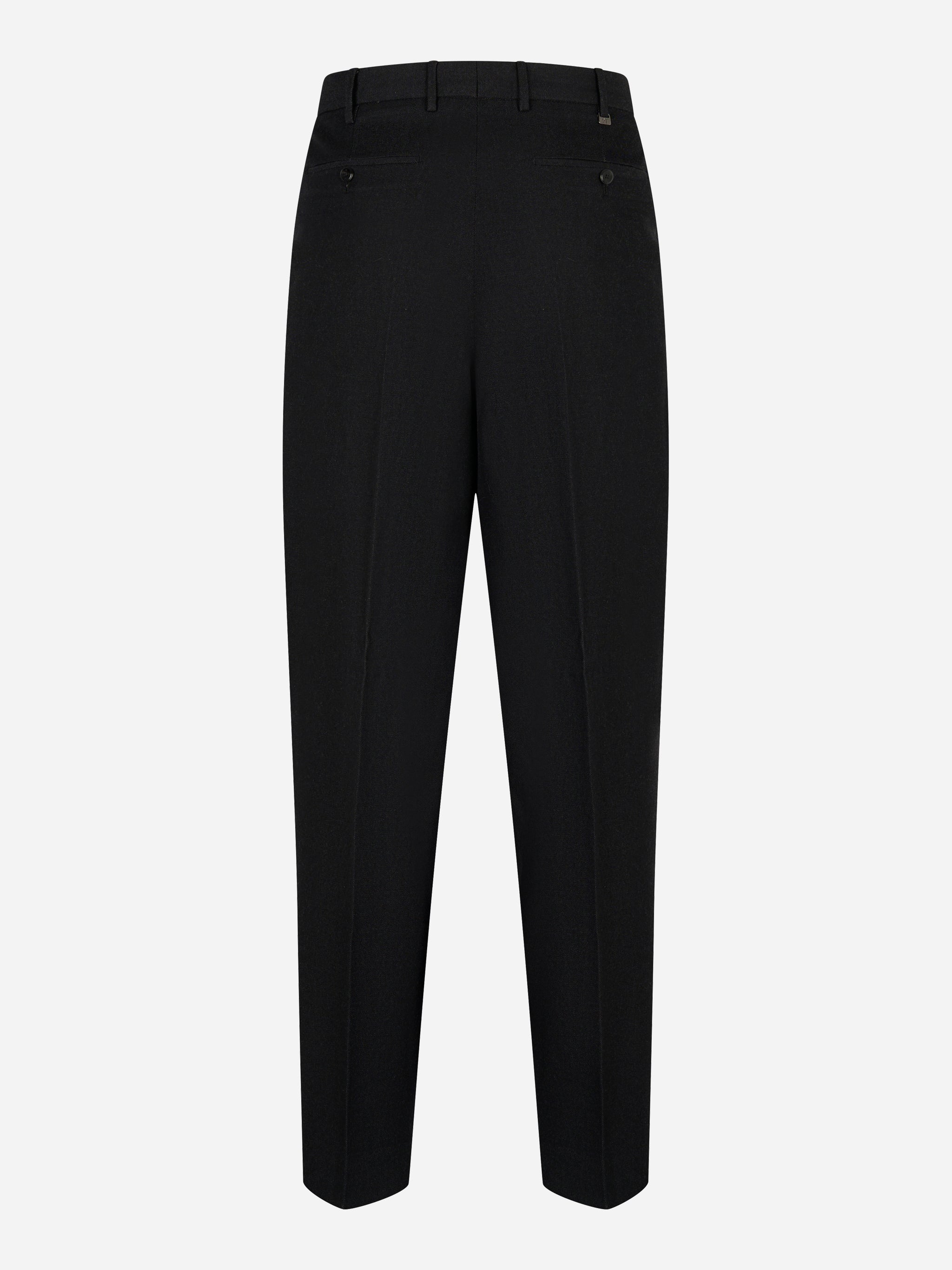 Pantalone PT TORINO Wide loose fit nero in lana e cotone, vista posteriore