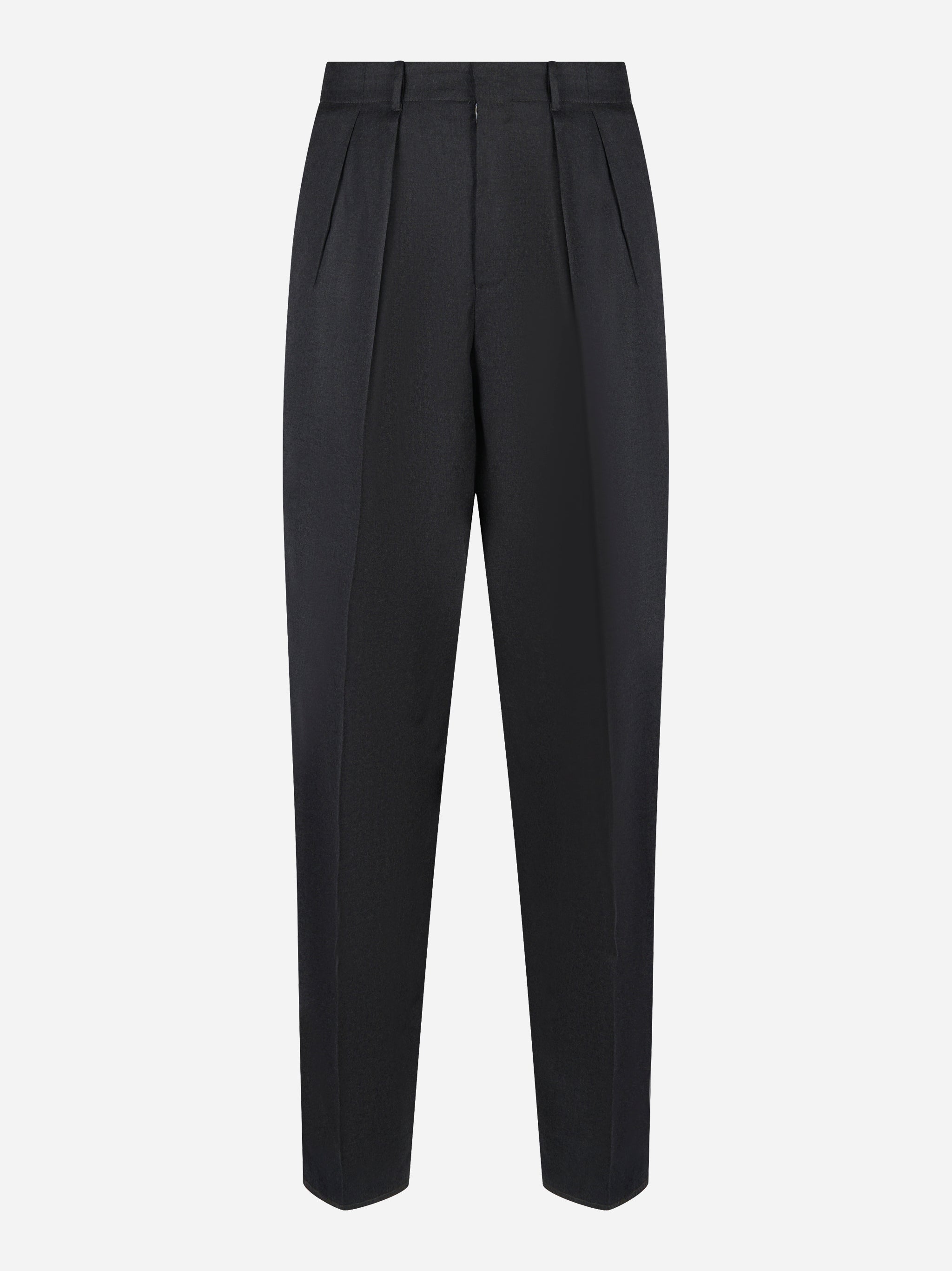 Pantalone wide loose fit in fresco lana stretch antracite di PT Torino - vista frontale