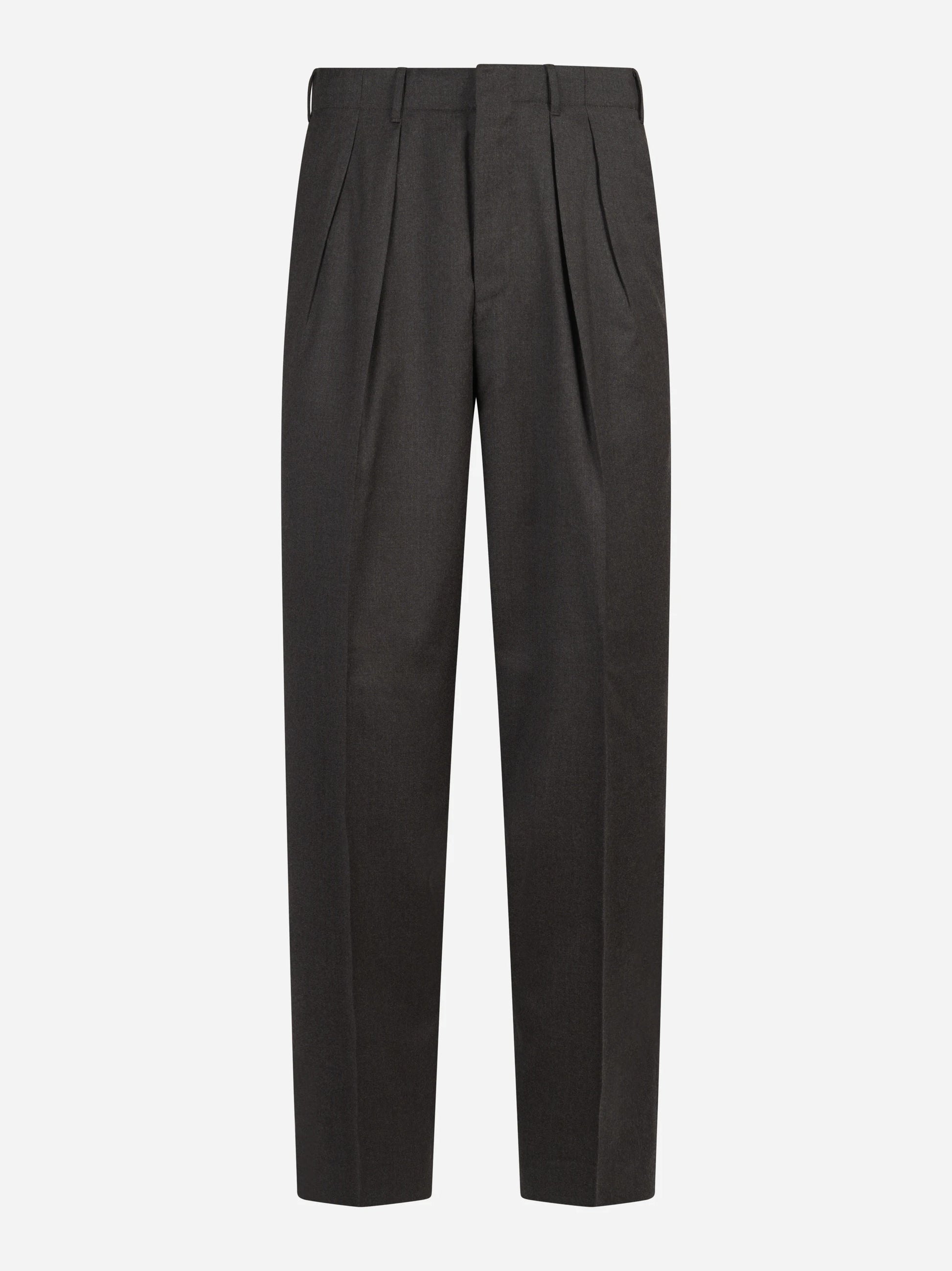 Pantalone Wide in lana vergine marrone - vista frontale