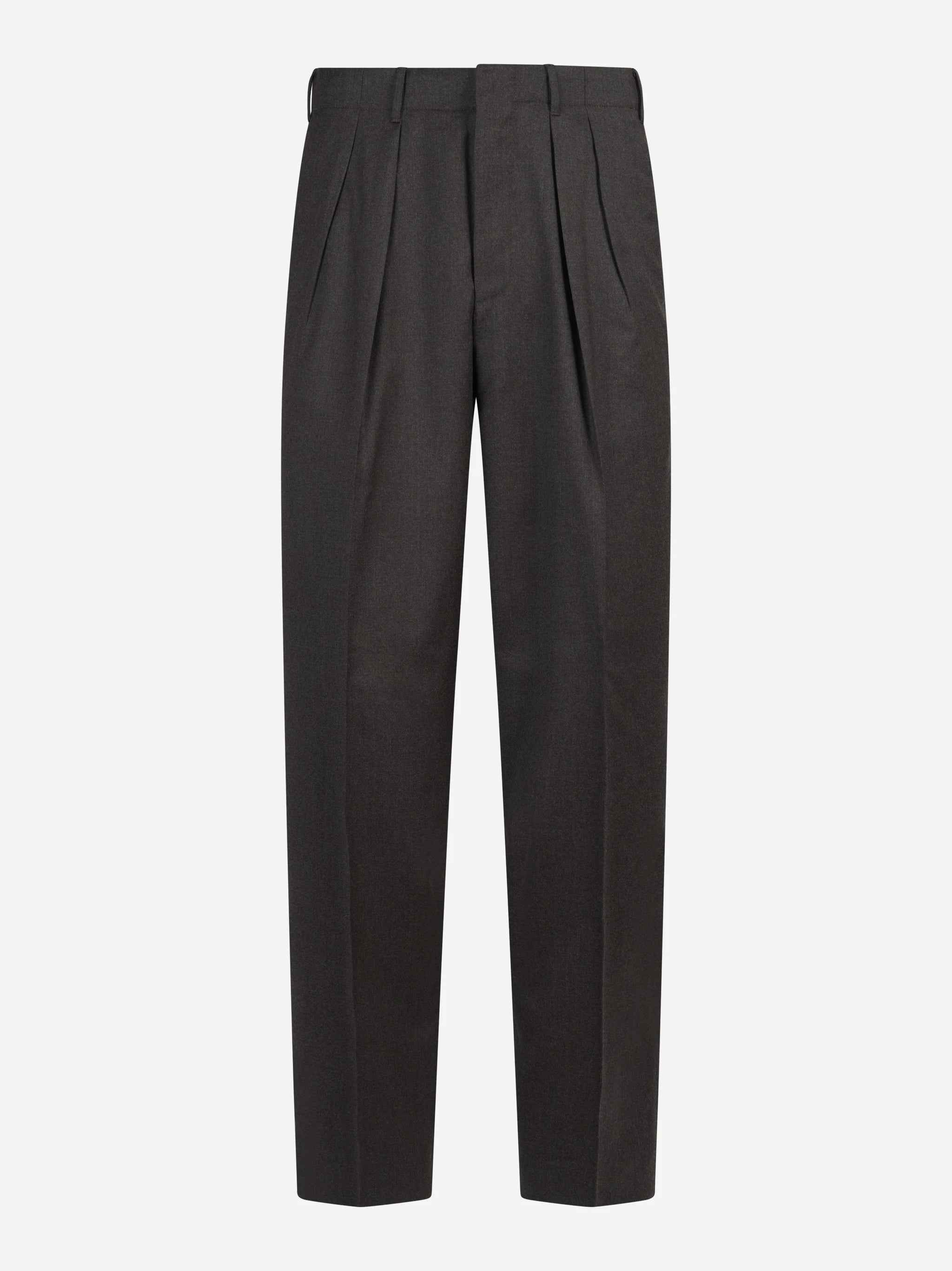 Pantalone Wide in lana vergine marrone - vista frontale