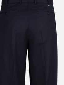 Pantalone Wide in lana vergine blu - vista laterale e dettagli
