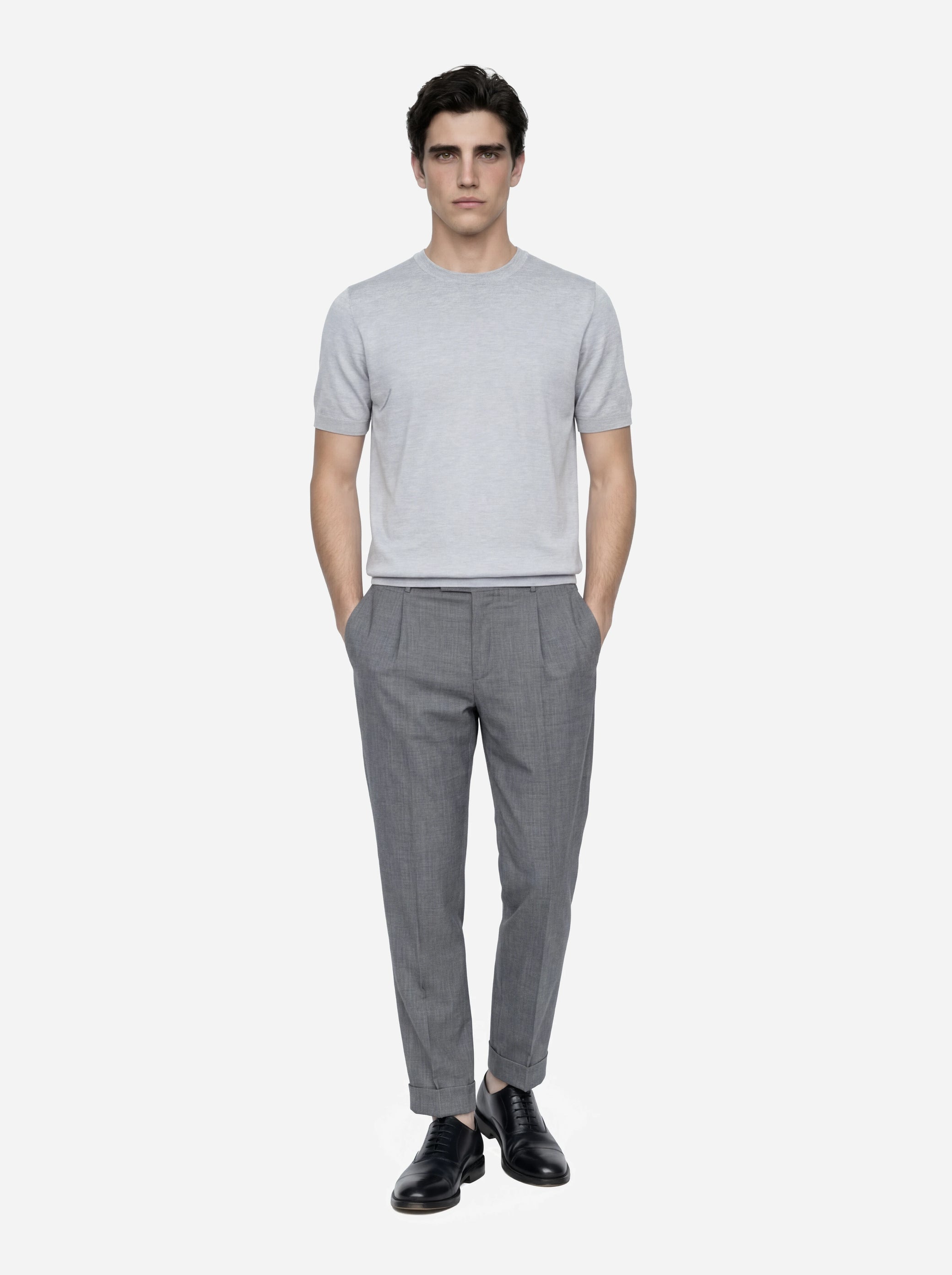 Pantalone Union con una pince in lana light grigio
